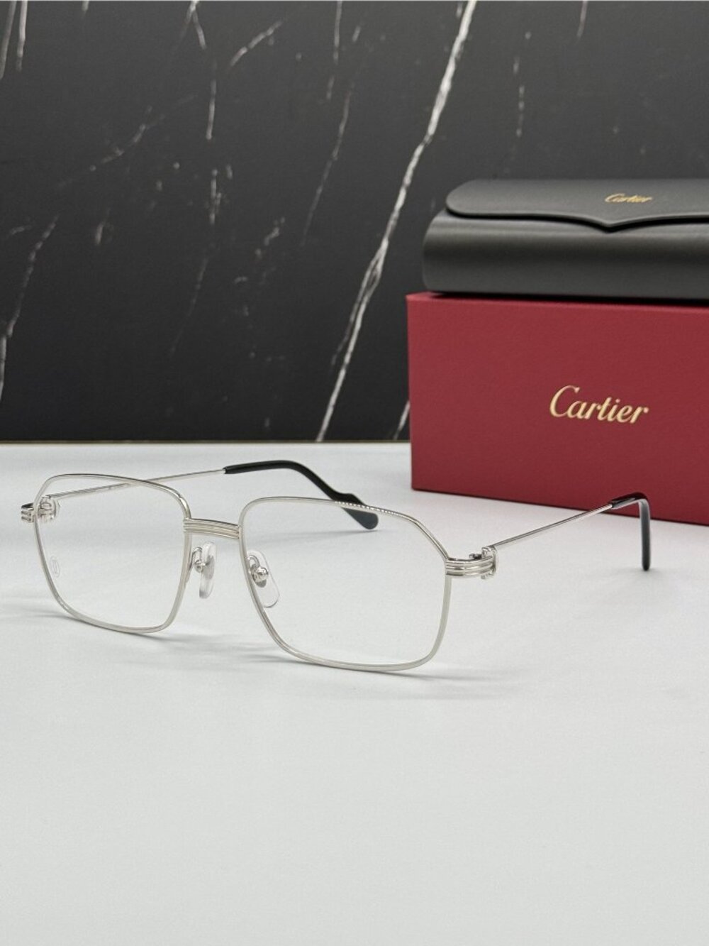 NWT Cartier Silver Metal Men Eyeglasses CT0445O 004 Authentic